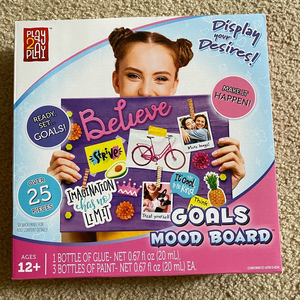 Play 2 Play Goals Mood Board ,Personal Creativity Board for Ages 12+